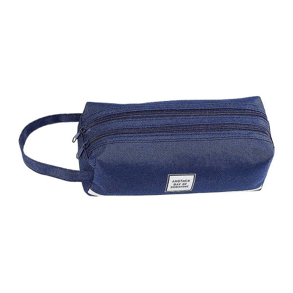 Pennfodral Pojkar Flickor Canvas Stor Kapacitet Dubbellagers Dragkedja Skolväska Navy Blue