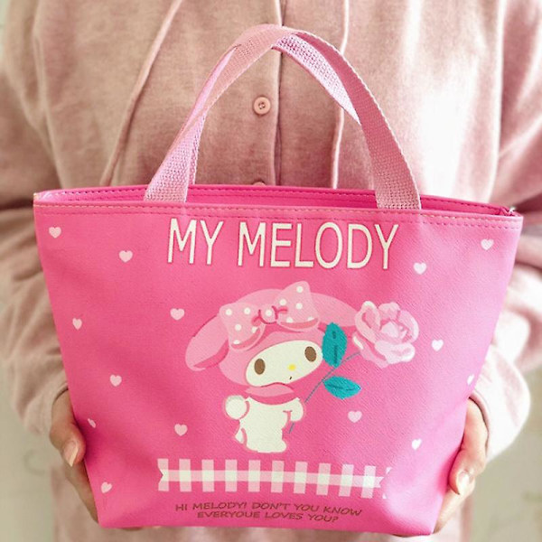 31cm Sanrios Kawaii Cartoon Mymelody Kuromi Cinnamoroll Student Office Worker Handbag Isolerad Lunch Box Bag Pu Lunch Bag LittleTwinStars1