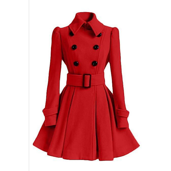 Dam Elegant Bältad Vinter Lång Kappa Jacka 6 Färger Red S