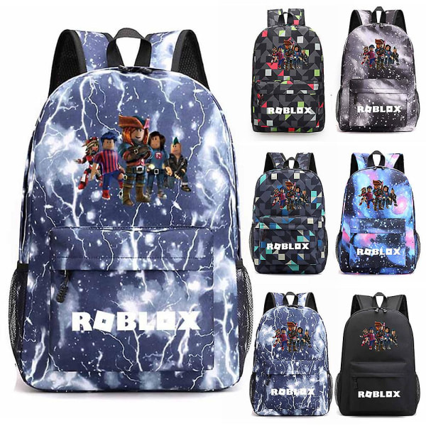 Roblox Print Barnryggsäckar för barn, skolväskor, vattenavvisande, lätta, reseryggsäck för flickor och pojkar Diamond Blue