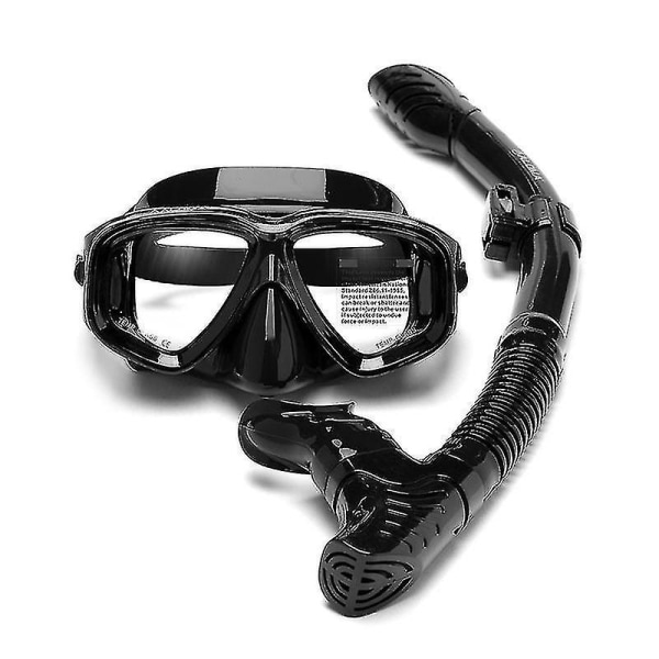 Härdat Glas Silikon Dykmask Snorkelset Myopi Simglasögon sort