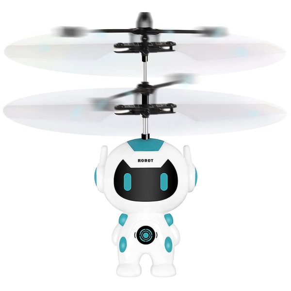Robot Induktion Flygande Gyro Helikoptor Leksaker Present för barn, LED Light Up Robot Drone leksak med fjärrkontroll White