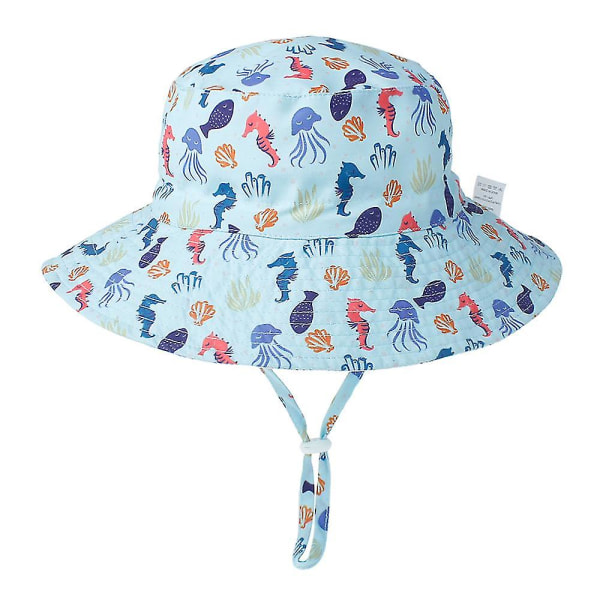 Sommar Baby Solhatt För 0-8 År Flickor Pojkar Babys Utomhus Uv-skydd Strandhatt Simhattar Bred Brätte Barn Hink Keps Blue horse Small