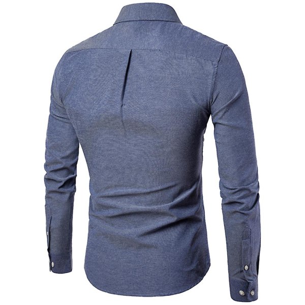 Herr enfärgad formell knappskjorta långärmad business slim fit skjorta casual toppar ficka Grey L