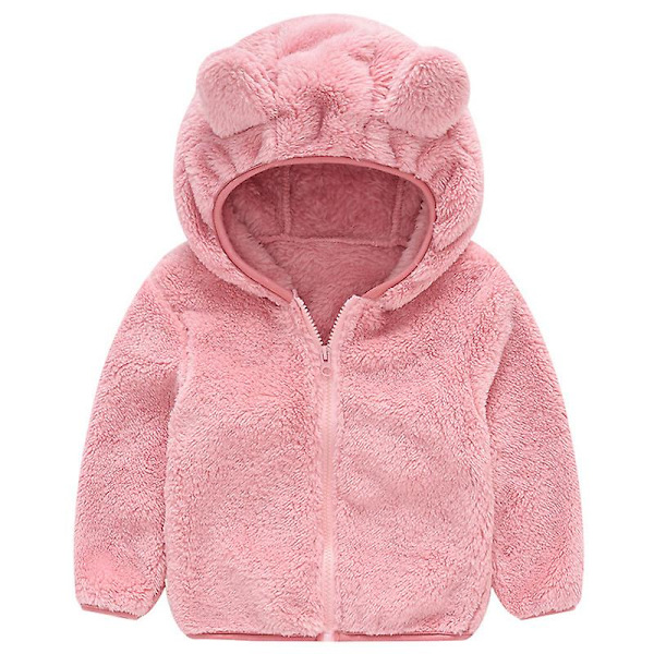 Teddybjörnsjacka med huva för småbarn, fluffig fleece, varm jacka med dragkedja, ytterkläder Pink 3-4 Years