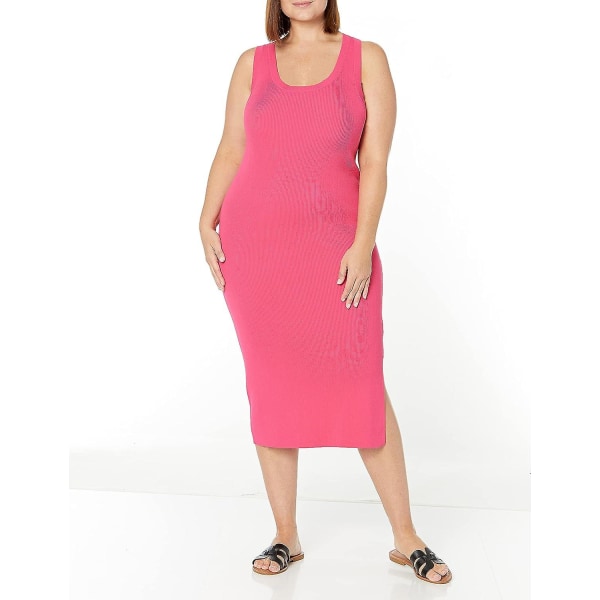 Ribbstickad Halv Tröjklänning för Dam Hot Pink S