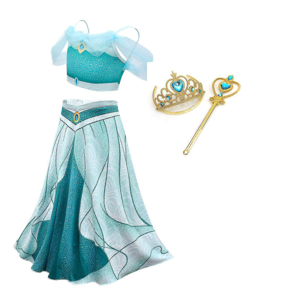 Jasmine Princess kostym för flickor Klä upp födelsedag Halloween fest kostym 3 pcs 150