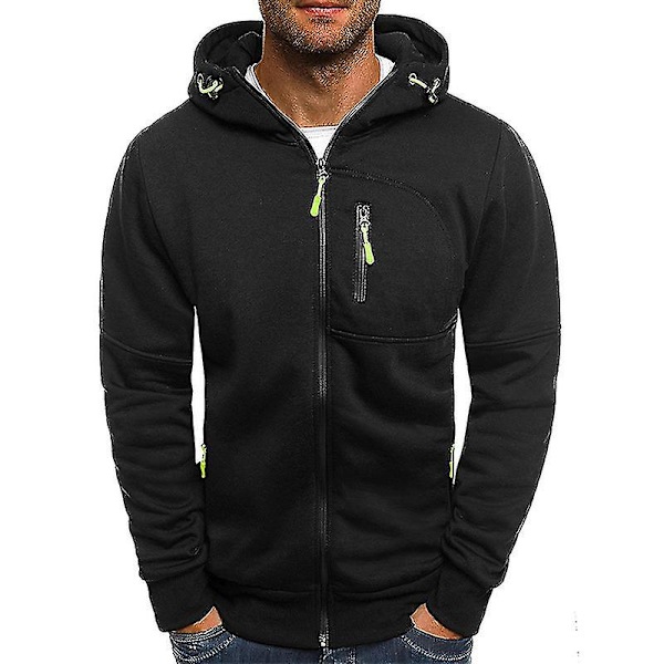 Herr Hoodie Fleece Varm Huvtröja Jacka Kjol Sweatshirt Vinter Ytterkläder Black L