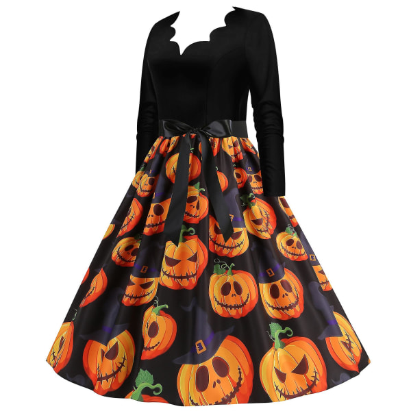 Halloween Kostume Kjoler Dame Skelet Græskar Trykt Casual Hem Kjole Fest COLOR 6 3XL