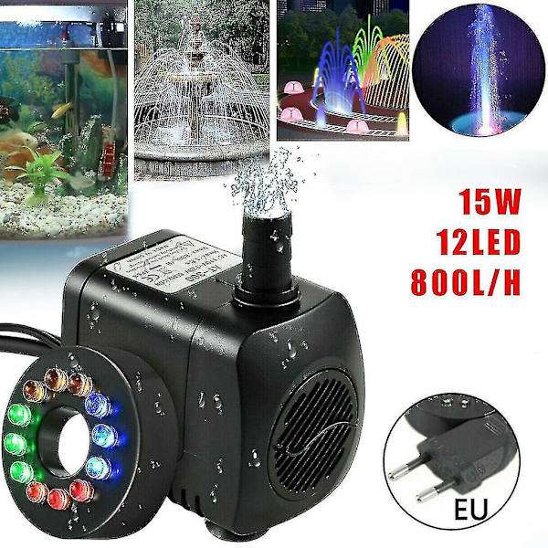 15w 800l/t Fontænepumpe, Dam Pumpe, Havepumpe, Fontænepumpe Med 12 Leds