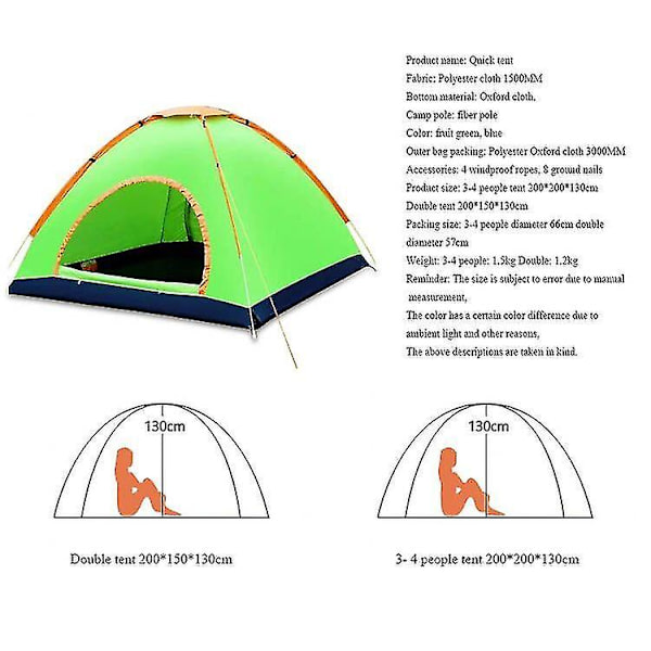 Omedelbar Pop Up Strandtält Portabelt Automatiskt Utomhus Campingtält green double