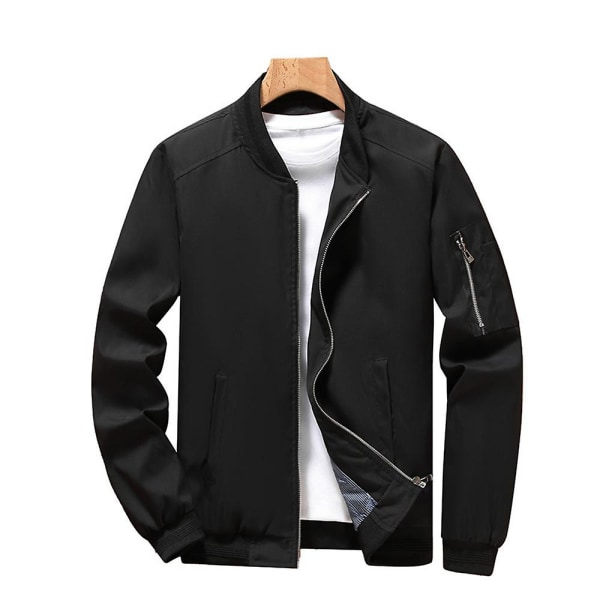 Miesten yksivärinen pitkähihainen rento vetoketjullinen bomber-takki sotilaallinen lentäjäntakki Black 3XL