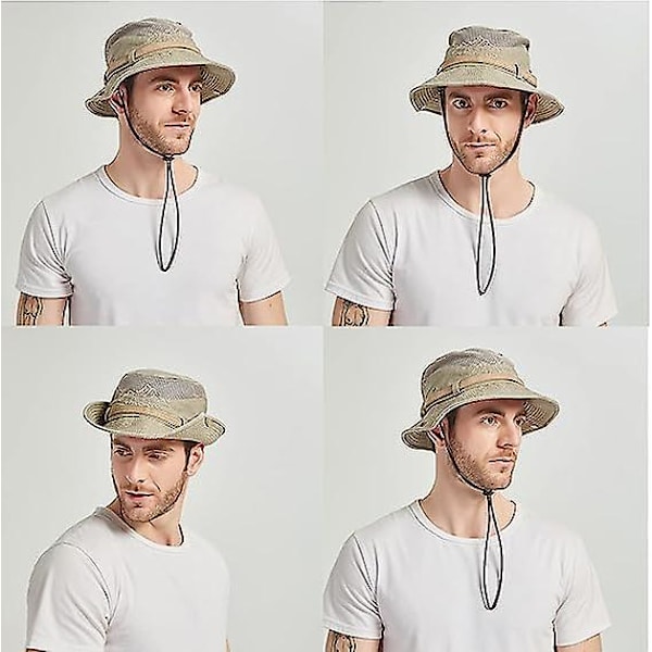 Foldbar fiskekasket med åndbart mesh og justerbar hagestrop Khaki
