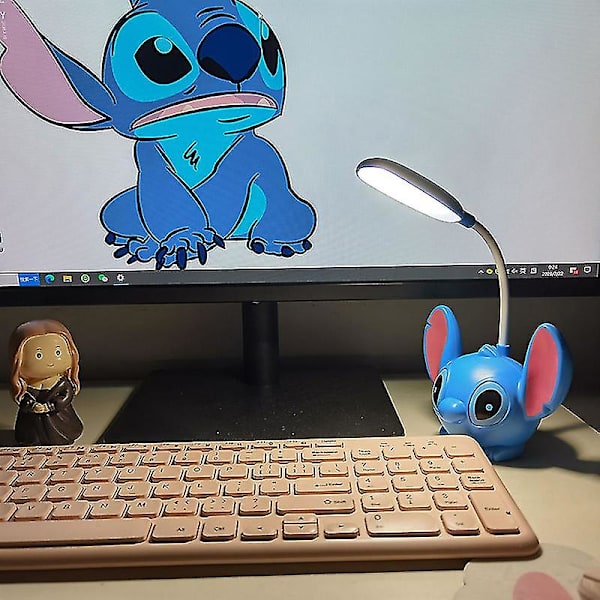 Anime Lilo og Stitch Lampe Figur Stitch Øyebeskyttelse LED Nattlys USB Lading Action Figur Modell Leke Barn Bursdagsgave Blue