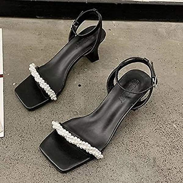 Sandaler for kvinner - lette sandaler med lav hæl Black 37