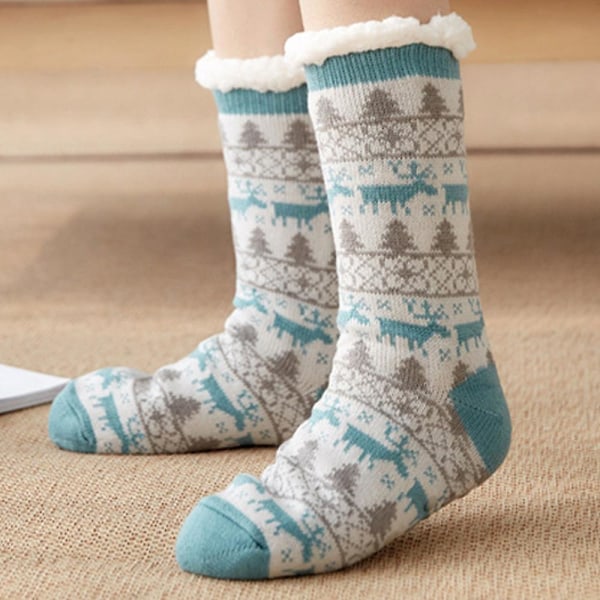 Damstrumpor Mellanvad Extra Tjocka Fleecefodrade Mjuka Mysiga Toffelsockor Lake Blue Deer
