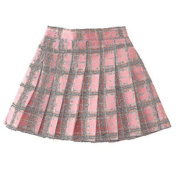 Højtaljet plisseret mini skater nederdel med lynlås i tennisstil til piger (børn) Pink Plaid 100cm  1-2 Years