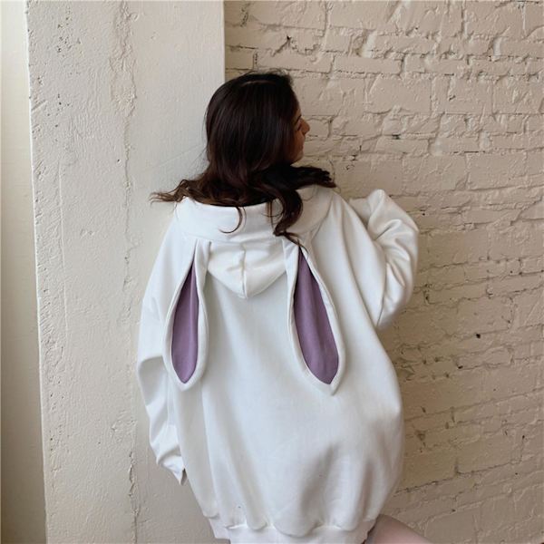 Kanin Hoodie Vår Och Höst Koreansk Stil Lös Långärmad Topp Dam Huvtröja White XL