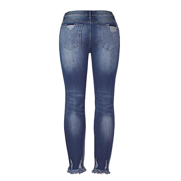 Dam Trasiga Boyfriend Jeans Denim Ripped Frayed Byxor Slim Fit Dark Blue M