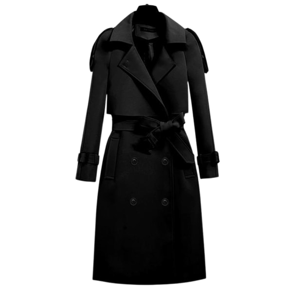 Klassisk trenchcoat för kvinnor Mellanlångt mode vindtät kappa för hösten vår dagligen Black XL
