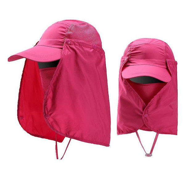 Utomhus UV Solskydd Vandringskeps Nackskydd Ansiktsskydd Bredbrättad Hatt Sommar Rose Red