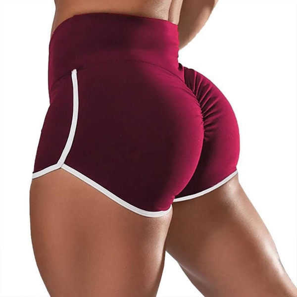 Träningsshorts för Kvinnor Hög Midja Butt Lifting Texturerade Booty Byxor För Yoga Wine Red S