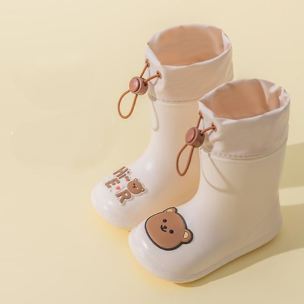 Tegneserie Børne Gummistøvler I Rørform Vandtætte Børnesko Letvægts Varme Børne Vandsko. Rice white bear 18 (internal length 17.5cm)