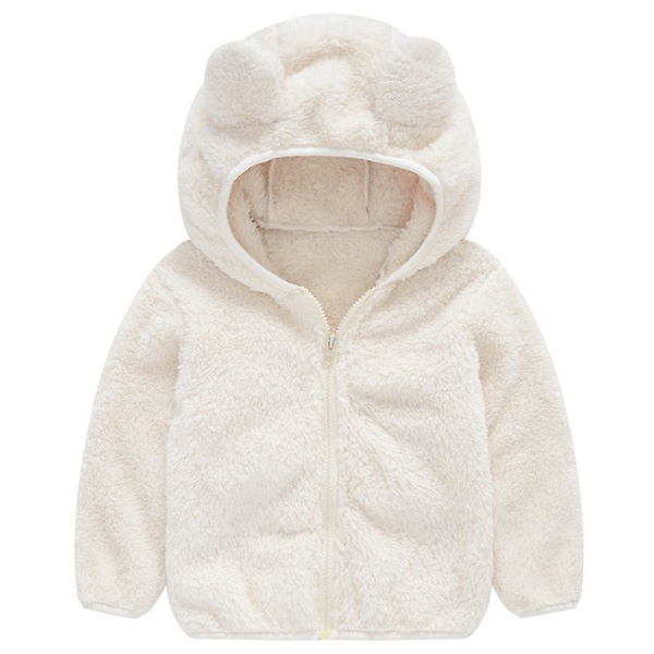 Teddybjörnsjacka med huva för småbarn, fluffig fleece, varm jacka med dragkedja, ytterkläder White 3-4 Years