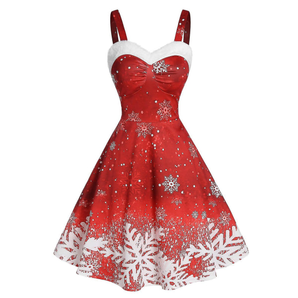 Kvinnor Vintage julklänningar Ombre Color Snowflake Print Off Shoulder Party Dress L