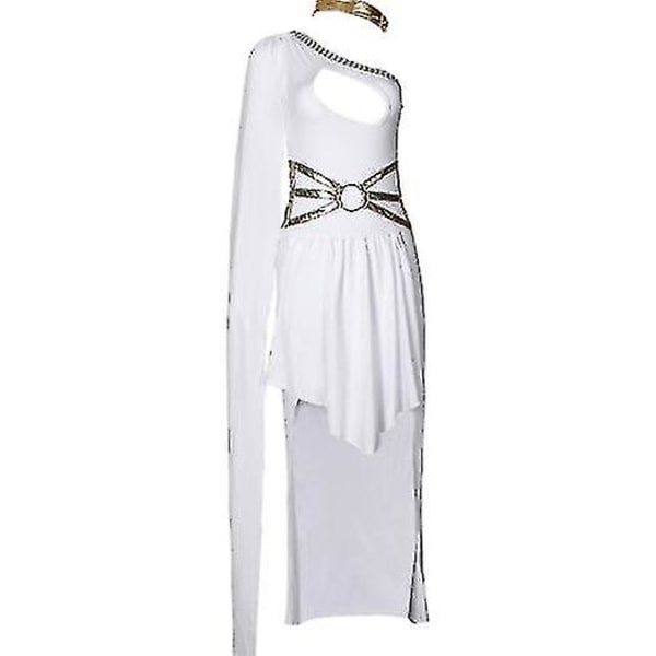 Forntida grekiska gudinna kostym set kvinnor en-axel sexiga grekiska klänningar white S