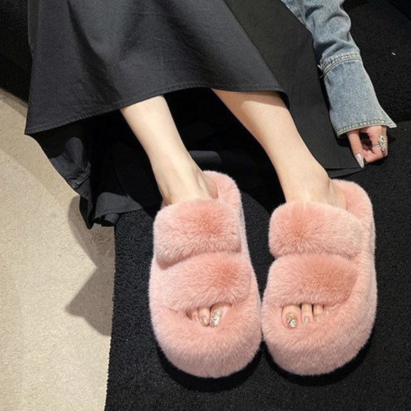 Myke tøfler for kvinner, slip-on med koselig fôr, tykk såle, åpne tå sandaler for innendørs og utendørs bruk Pink 41