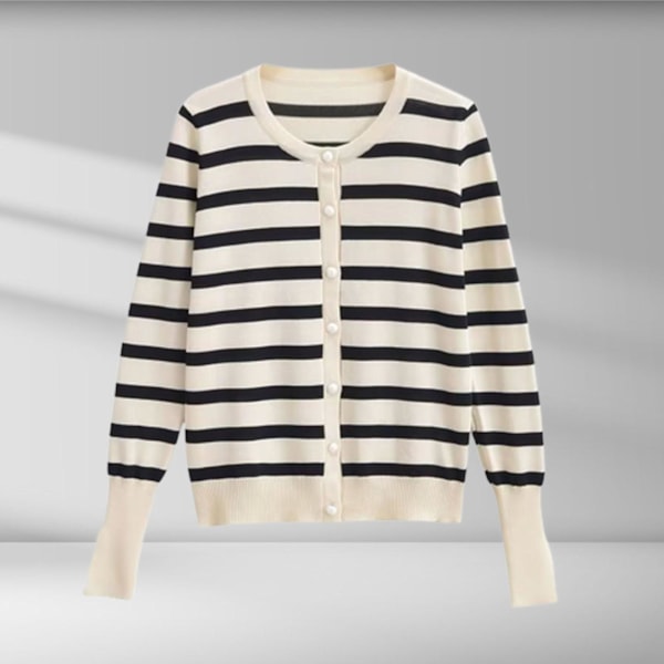 Långärmad randig kofta för damer, fransk version, slimmad passform, basjacka för hemmet, dejten, festen, shopping Black Stripes M
