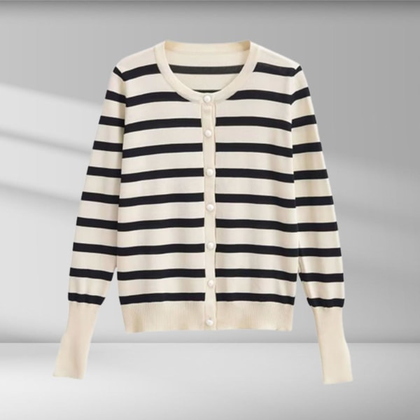 Langærmet stribet cardigan til kvinder, fransk version, slank pasform, basisjakke til hjemmebrug, date, fest, shopping White Stripes M