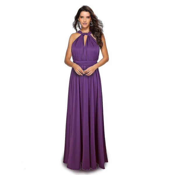 Dame Multiway Wrap Bandage Lang Kjole Konvertibel Boho Aftenkjole Til Fest Brudepiger Violet XL