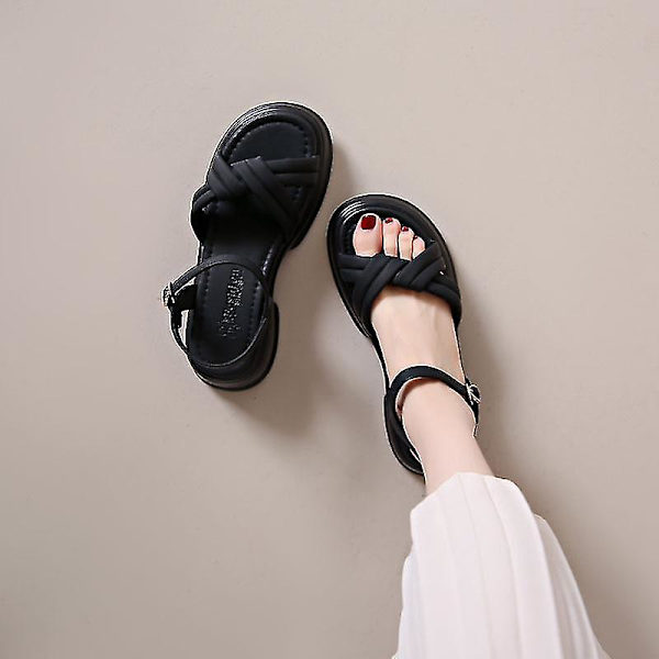 Damesko Sandaler med tykk såle, sommer, én rem, spenne, strand Black EU 40