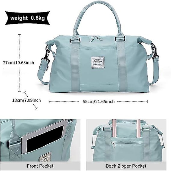 Resväska i nylon, sportväska, gymväska, axelväska för weekendresor, övernattningsväska för kvinnor Light green small