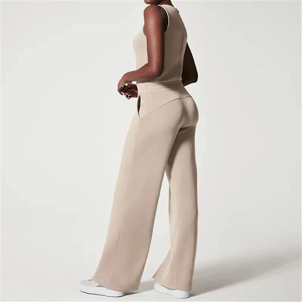 Ärmlös Enfärgad Jumpsuit Tvättbar Högstretch Material Kläder För Vardag Arbete Fest Rice White XS