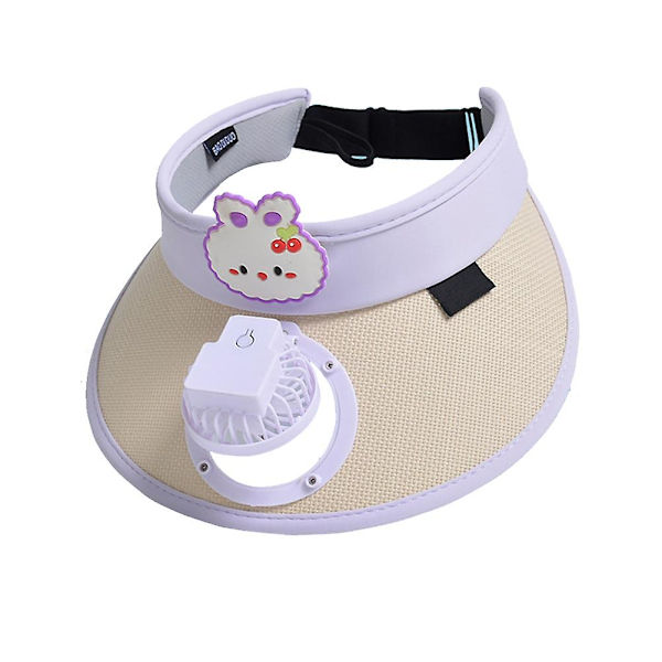 Solhatt med åpen topp og liten vifte for barn, fukttransporterende solhatt for piknik og camping Purple With Fan