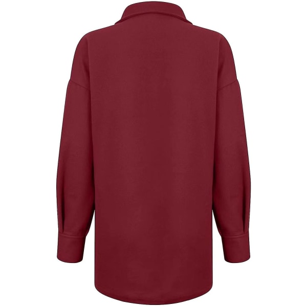 Lös Passform Damjacka Knäppning Polar Fleece Ytterkläder Kappa Med Fickor Red L