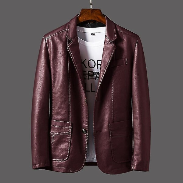 Casual Blazer Jakker Herre Overtøj Læderjakke Herre Casual Læderjakke Herre Slim Pu Læderjakke Mode Tøj Red L
