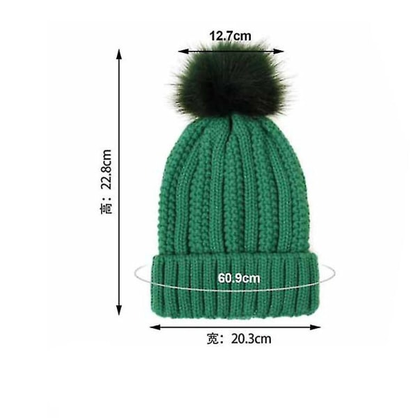 Dam Vinter Stickad Mössa Med Fuskpäls Pom Satinfodrad Varm Stickad Skull Cap burgundy