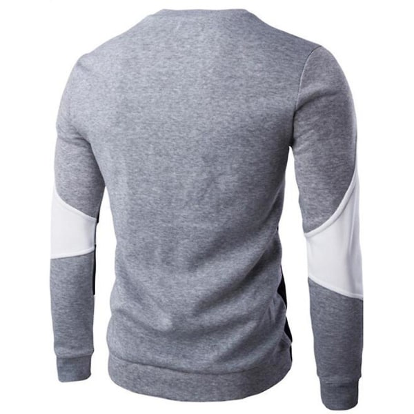 Herre Colorblock Rund Hals Langermet Genser Topper Slim Fit Casual Sweatshirt Jumper Grey And Black 3XL