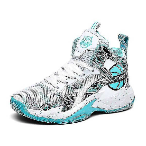 Barn Basketbollskor Andningsbara Sneakers Pojkar Flickor Sportskor Yj8768 WhiteGreen 34