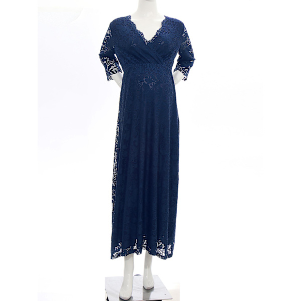 Elegant Maxiklänning i Spets för Gravida, Festklänning, Fotograferingsklänning, Plusstorlek, Tyll A-linje Bröllop Bal Aftonklänning Navy Blue XL