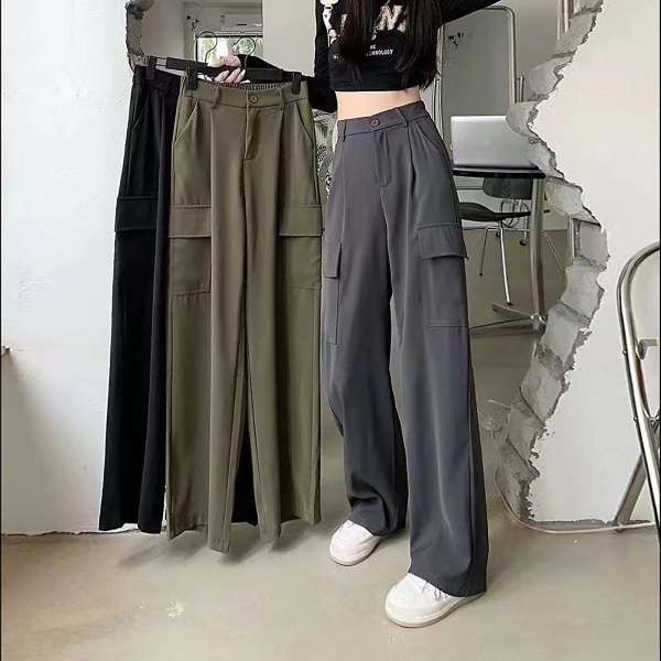 Dame Wide Leg Cargo Bukser Baggy Højtaljede Bukser Med Bomuld Til Tights Seler Sneakers Black 2XL