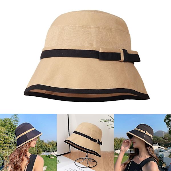 Vår sommar solhatt dam båge elegant färgmatchning solhatt mode fiskare hatt kvinnor, vit Brown