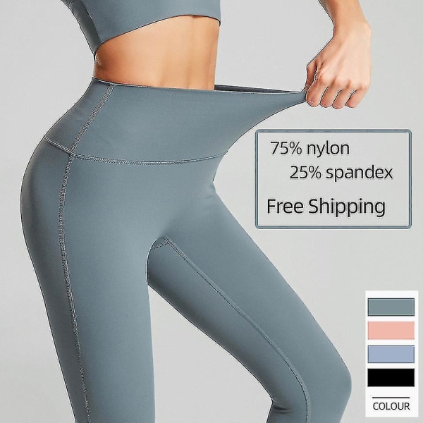 Hög midja naken känsla leggings push up sport kvinnor fitness löpning yoga byxor energi sömlösa leggings gym tjej leggings blue charcoal XL