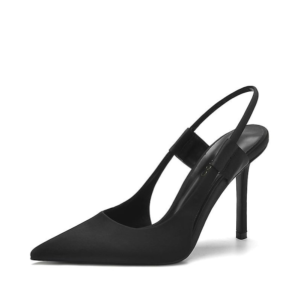 Rosa høye hæler for kvinner, tynne høye hæler mules, slanke hæler elegante sandaler sko Black 35