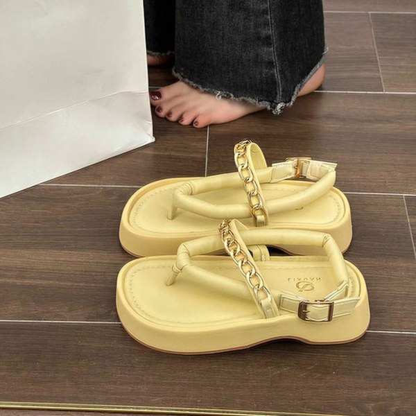 Platåflip-flops för damer, lätta sandaler med tjock sula, lämpliga för strandbruk Creamy-white 35