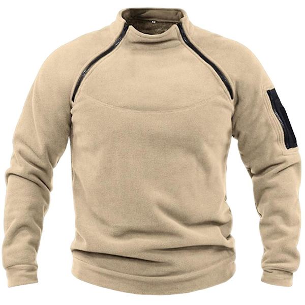 Herrtröja med ståkrage Vinter Värmande Andningsbar Pullover Casual Långärmad Termisk Jacka Khaki L